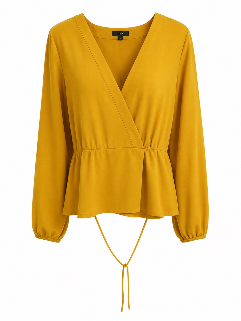 J.Crew Mustard Yellow V-Neck Wrap Peplum Blouse Women’s Size Medium